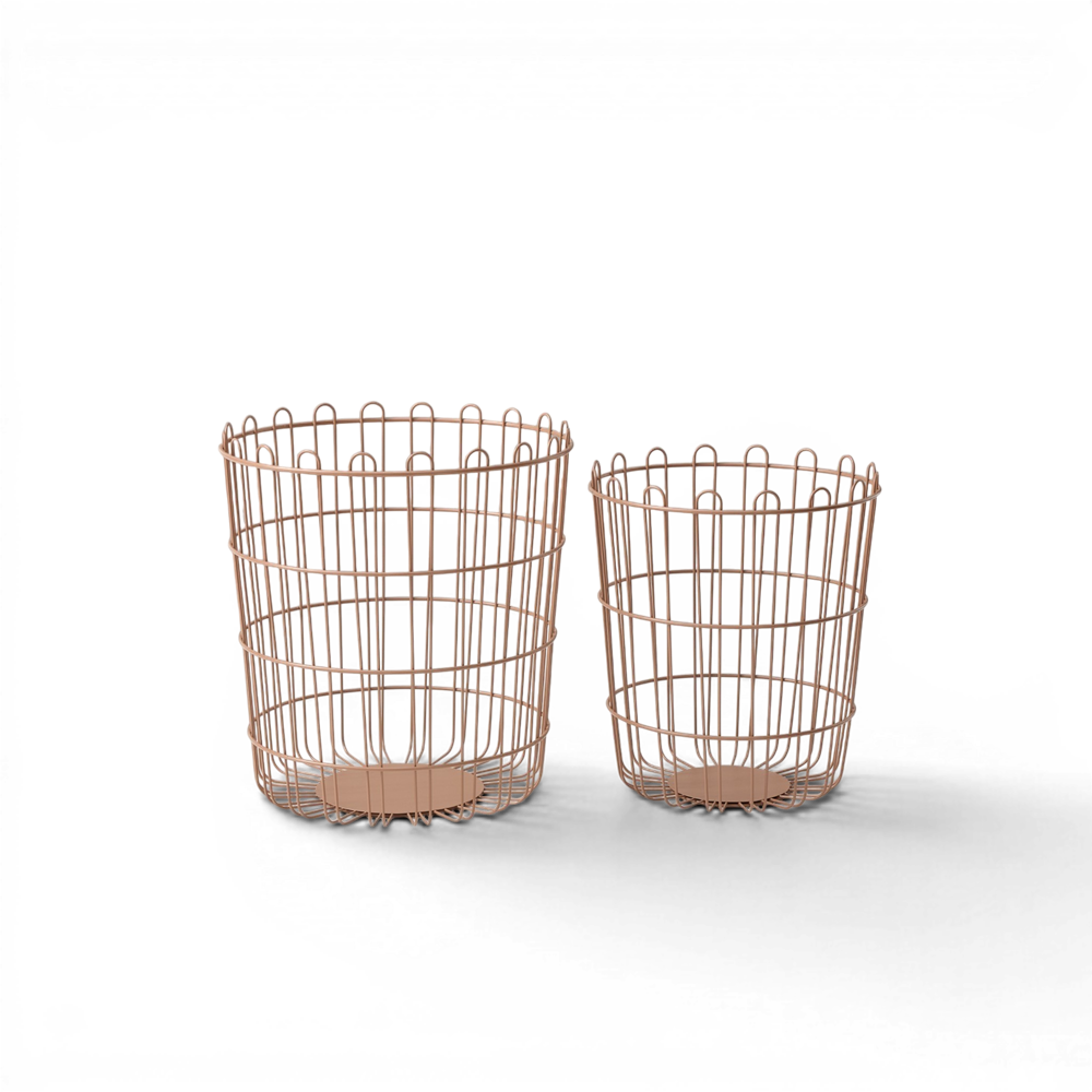 2Li Modern Metal Çamaşır Sepeti Seti - Terracotta