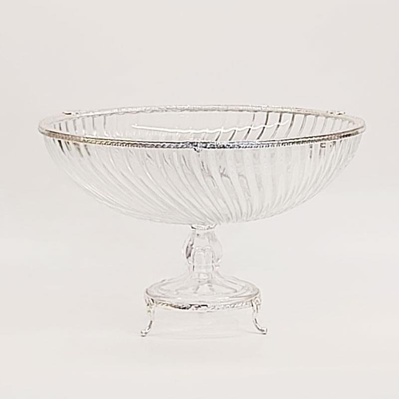 Emayra Cam Ayaklı Gümüş Detaylı Salata Kasesi - 30 cm