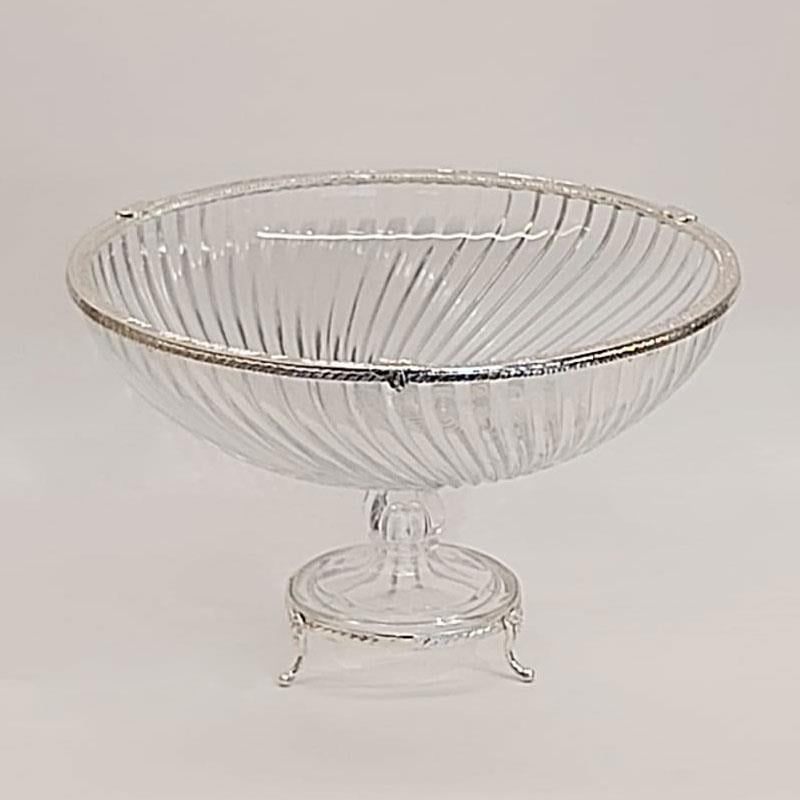 Emayra Cam Ayaklı Gümüş Detaylı Salata Kasesi - 30 cm
