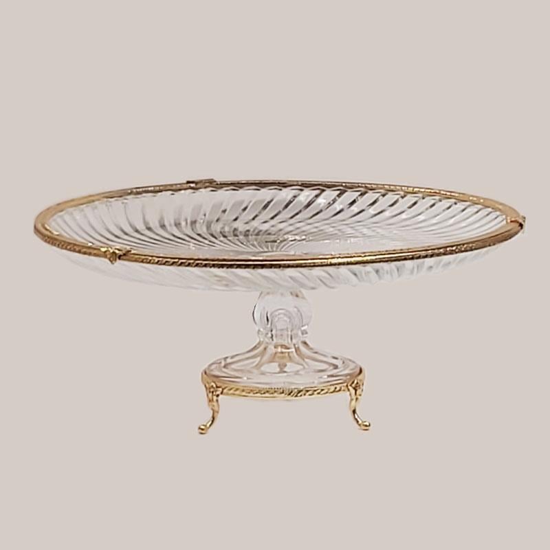 Emayra Cam Ayaklı Altın Detaylı Pasta Sunum Tabağı - 32 cm