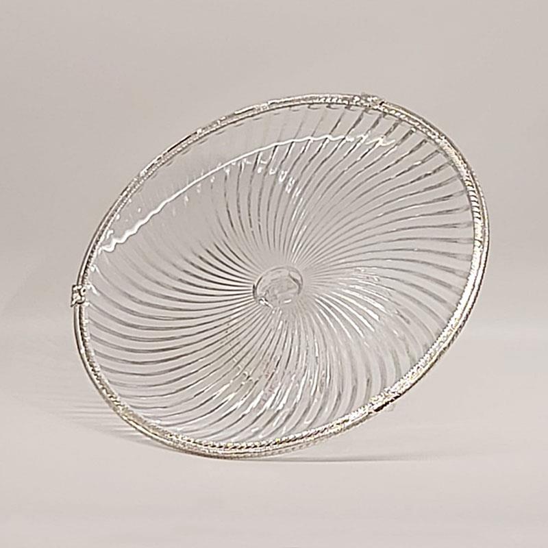 Emayra Cam Ayaklı Gümüş Detaylı Pasta Tabağı - 32 cm