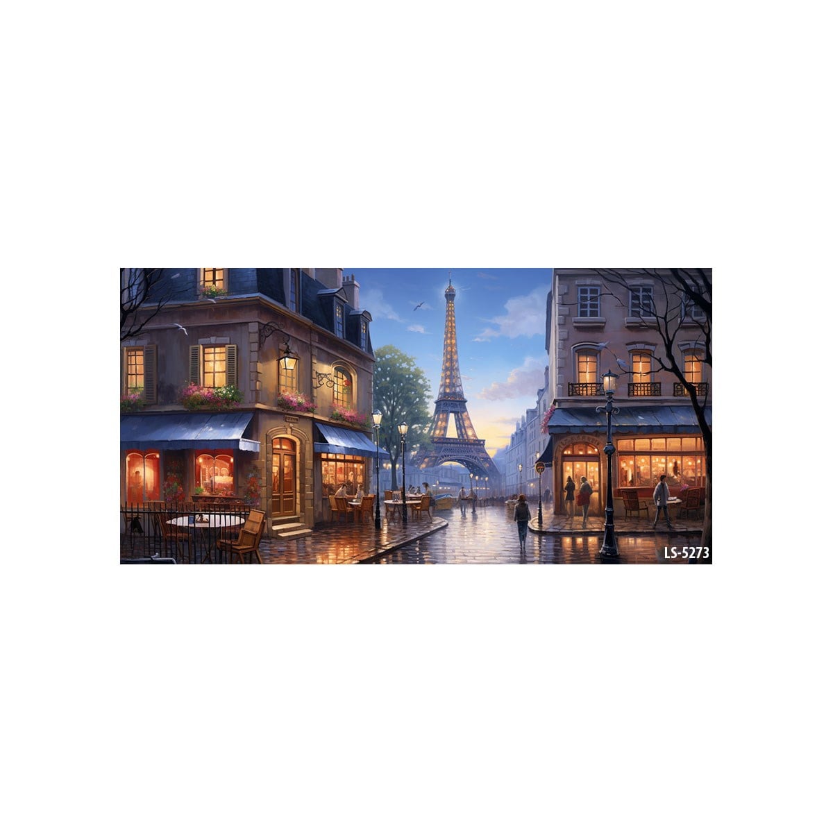 Akşam Işıklarında Paris Sokak Kafe ve Eyfel Kulesi Tablosu