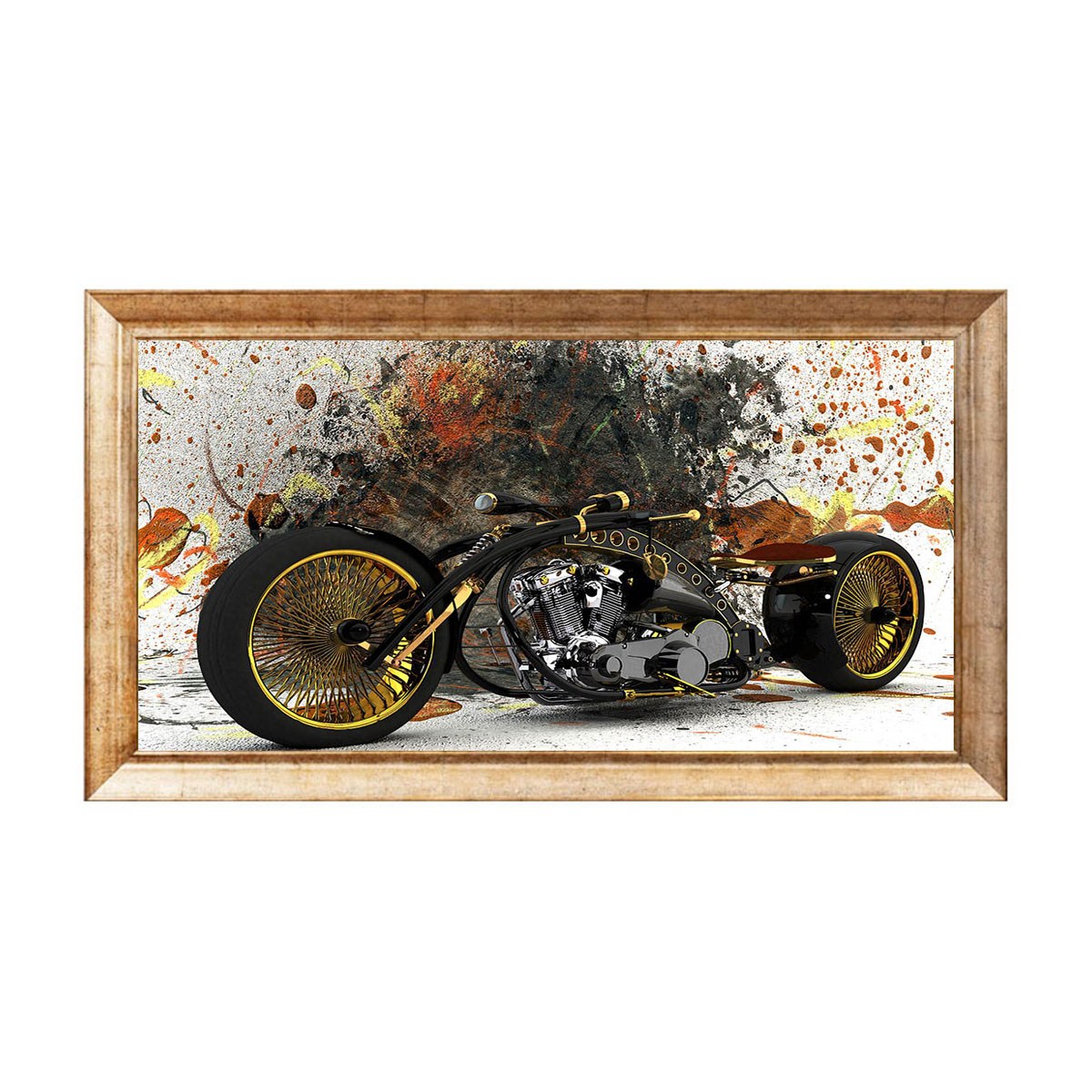 Altın Detaylı Chopper Motosiklet Dokulu Tablo