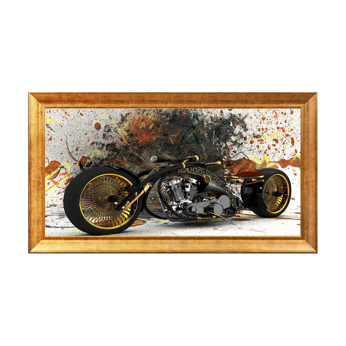 Altın Detaylı Chopper Motosiklet Dokulu Tablo