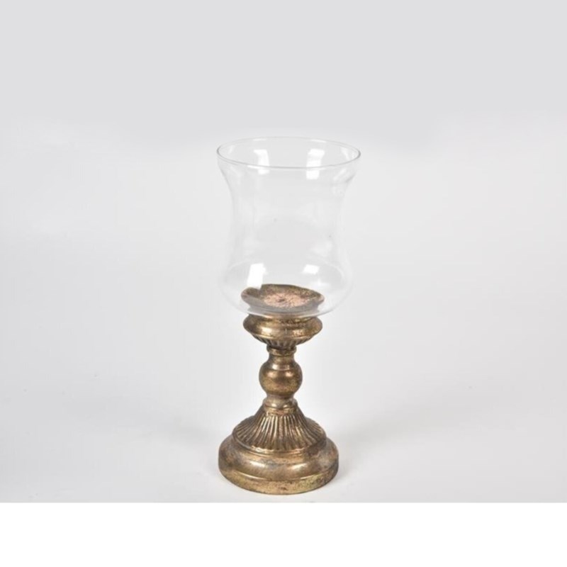 Antique 34 cm Camlı Şamdan Gold - Seta Bianca
