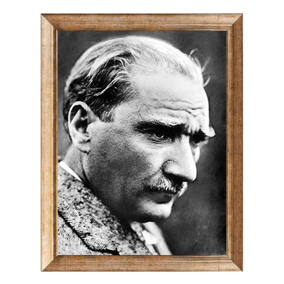 Atatürk Derin Bakışlı Profil Altın Çerçeveli Tablo