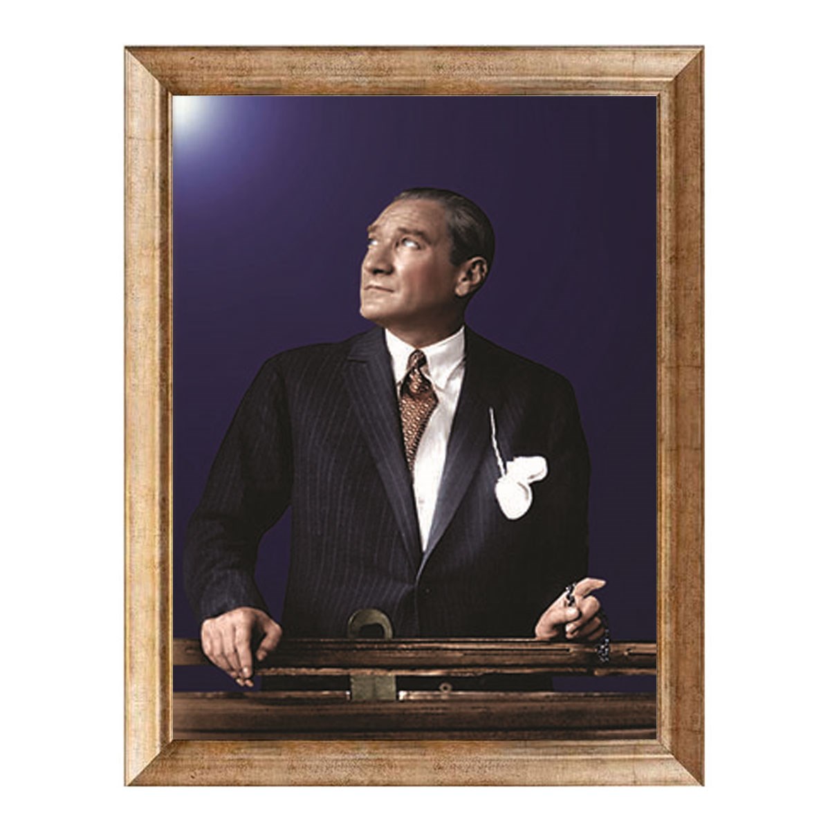 Atatürk Düşünceli Renkli Altın Çerçeveli Tablo