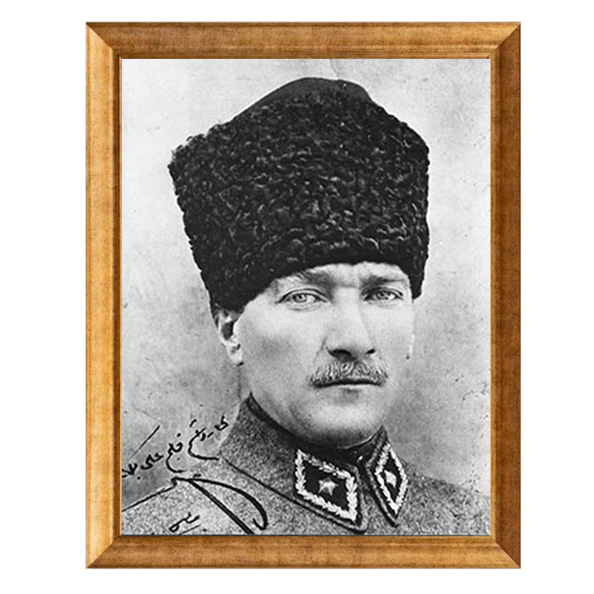 Atatürk Kalpaklı İmzalı Altın Çerçeveli Tablo