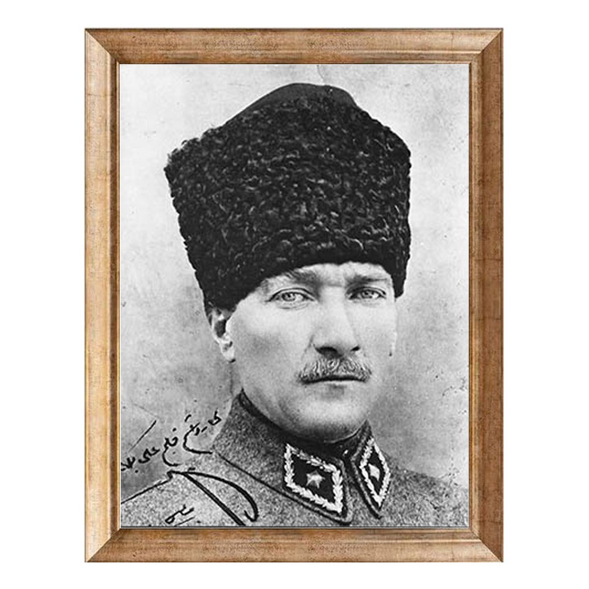 Atatürk Kalpaklı İmzalı Altın Çerçeveli Tablo