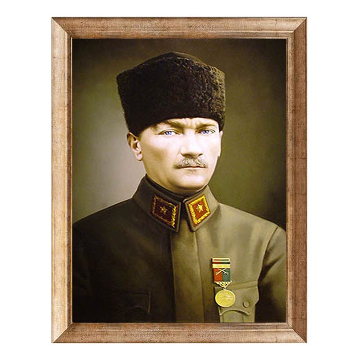 Atatürk Kalpaklı Mavi Gözlü Madalyalı Tablo