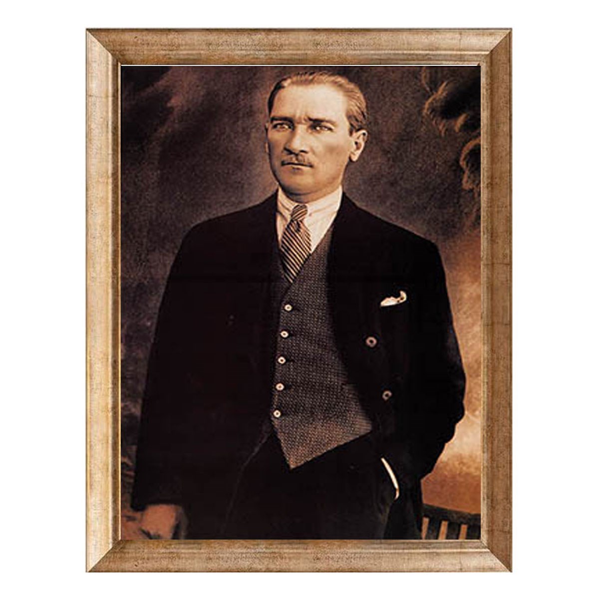 Atatürk Takım Elbiseli Portre Altın Çerçeveli Tablo