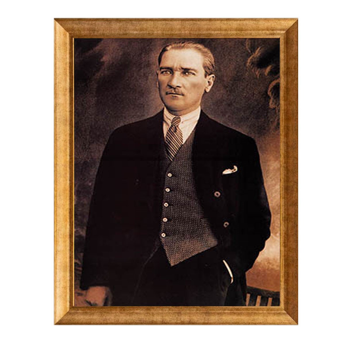 Atatürk Takım Elbiseli Portre Altın Çerçeveli Tablo