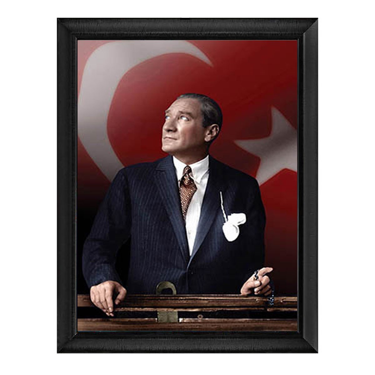 Atatürk Türk Bayraklı Renkli Altın Çerçeveli Tablo