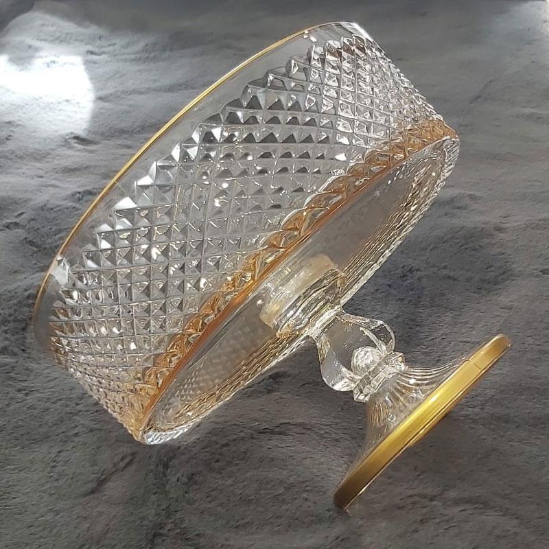 Baklava Amber Cam Ayaklı Kase 25 cm