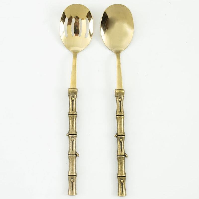 Bambu 2 Parça Salata Servis Seti Antik Titanyum - çamlıca-home-asil-salata-servis-seti-antik-titanyum-bambu