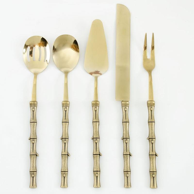 Bambu 5 Parça Servis Seti Antik Titanyum - antik-titanyum-rengi-bambu-saplı-pasta-servis-takımı