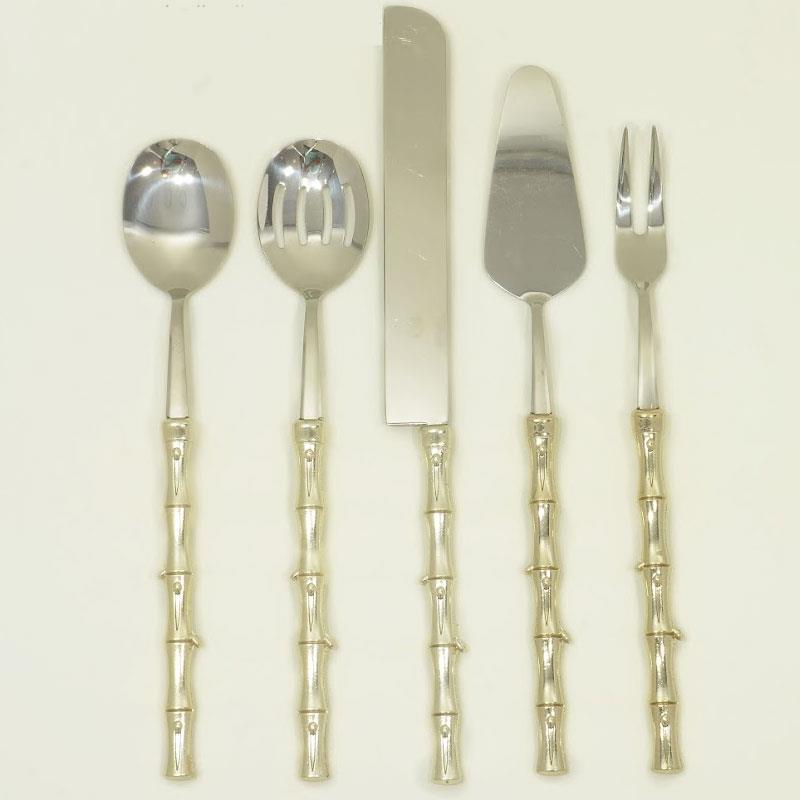 Bambu 5 Parça Servis Seti Gümüş - şık-pasta-bıçağı-spatula-seti-gümüş-bambu