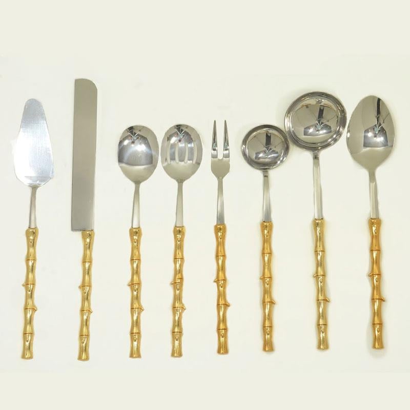 Bambu 8 Parça Servis Seti Altın - çelik-servis-set-kepçe-sos-kepçesi-pilav-kaşığı-altın