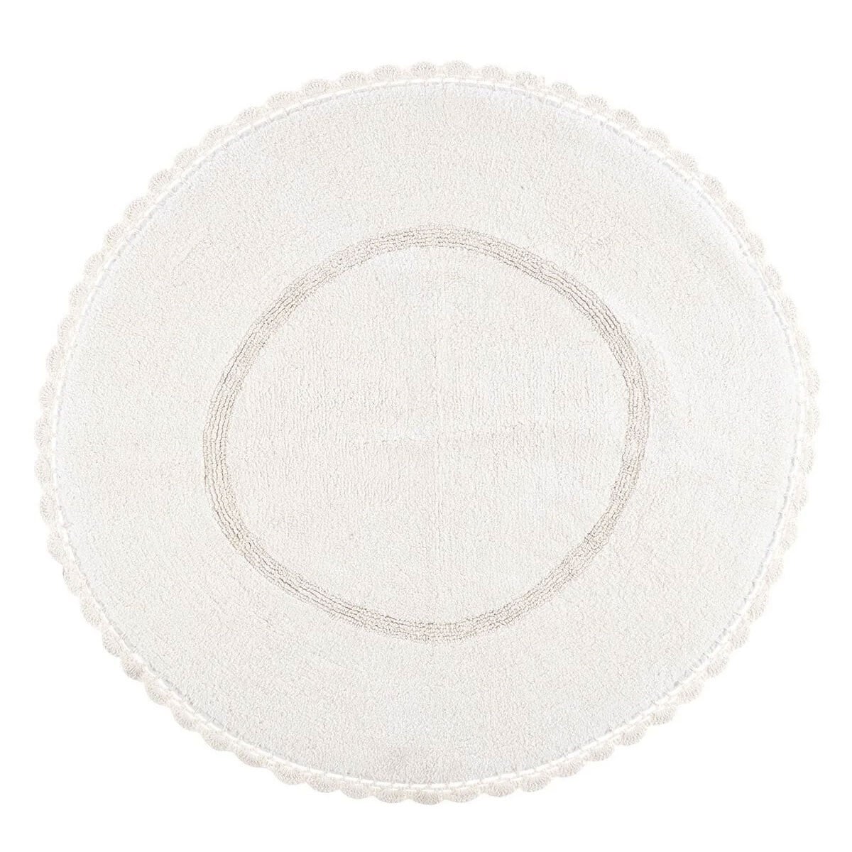 Cathy Ekru Yuvarlak Banyo Paspası 120x120 Pamuklu ve Dantelli