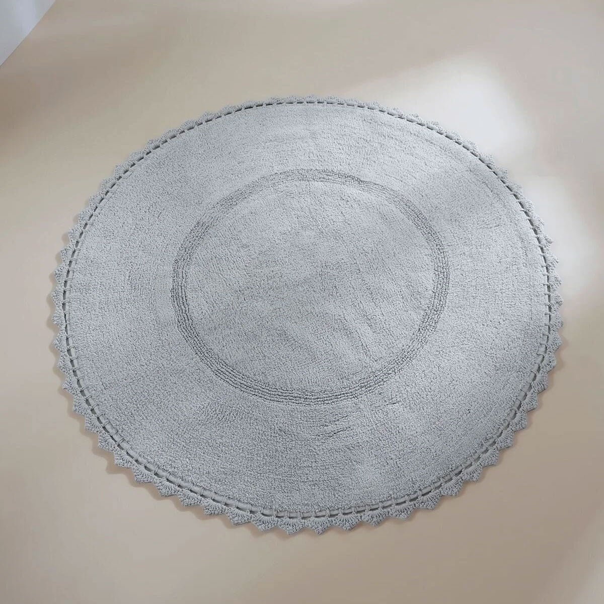 Cathy Gri Yuvarlak Banyo Paspası 120x120 Pamuklu ve Dantelli
