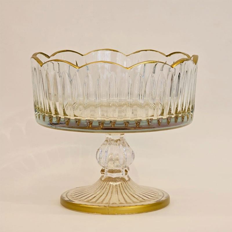 Dantel Çizgili Amber Cam Ayaklı Kase 19 cm