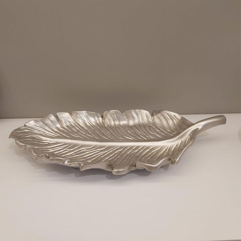 Dekoratif 42 cm Yaprak Tabak Gümüş 