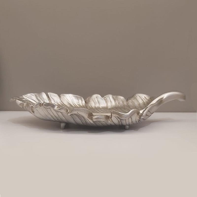 Dekoratif 42 cm Yaprak Tabak Gümüş 