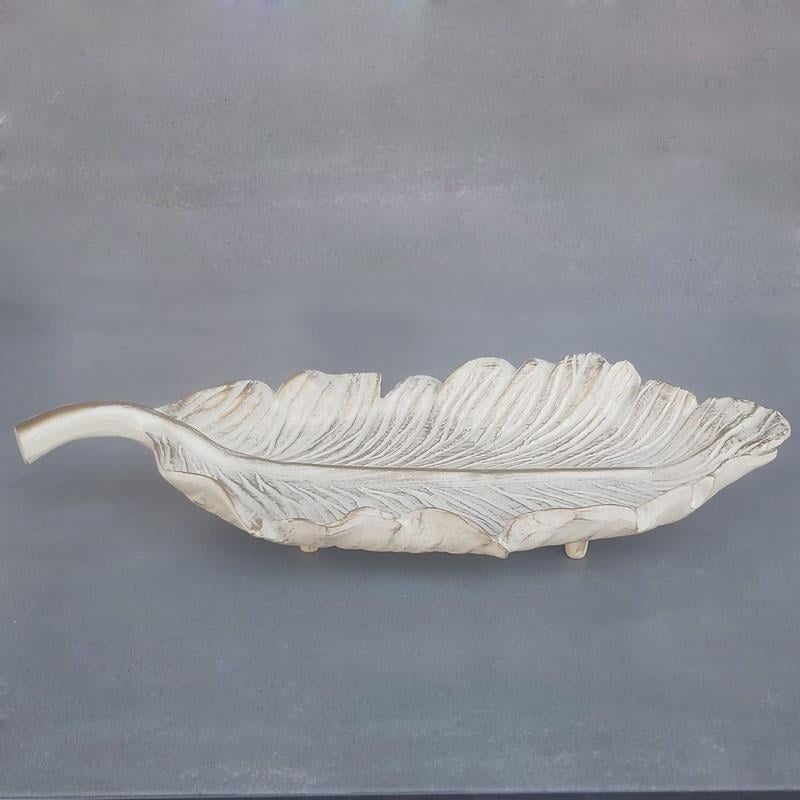 Dekoratif 42 cm Yaprak Tabak Krem 