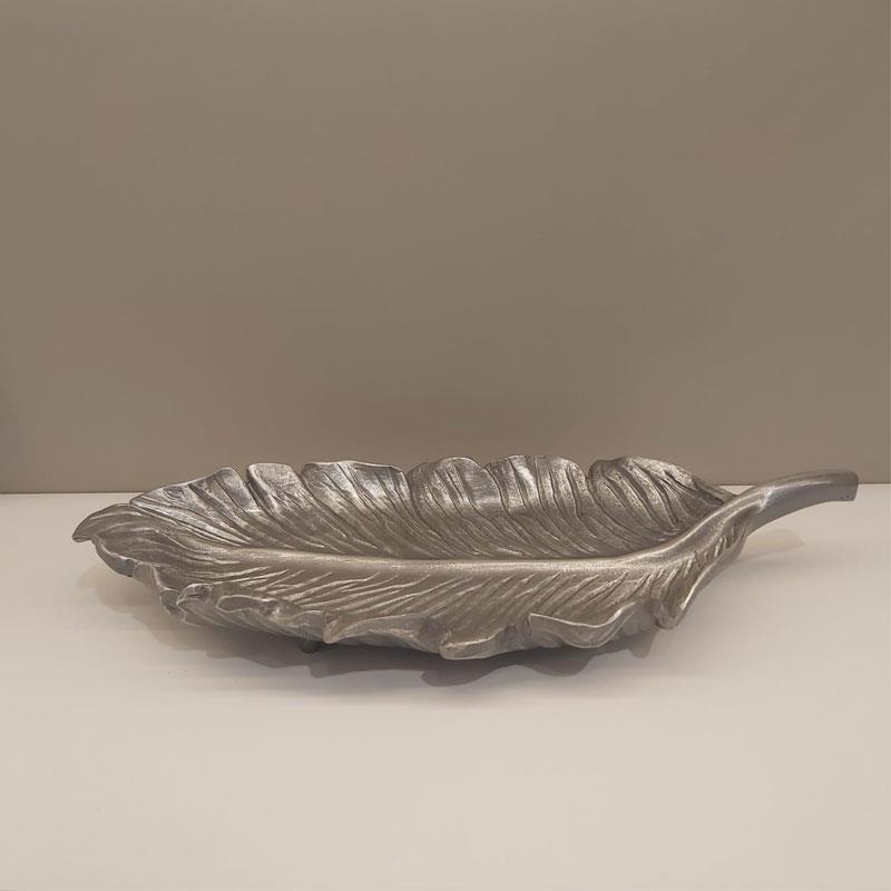 Dekoratif 42 cm Yaprak Tabak Siyah Gümüş