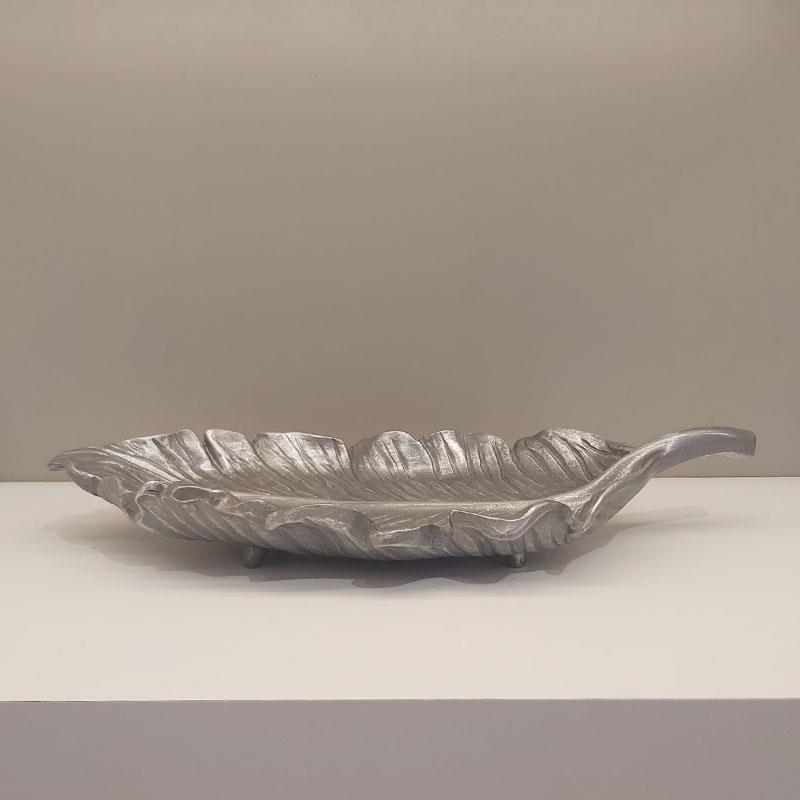 Dekoratif 42 cm Yaprak Tabak Siyah Gümüş