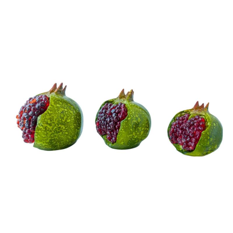 Dekoratif Patlak Nar 3lü Set Yeşil