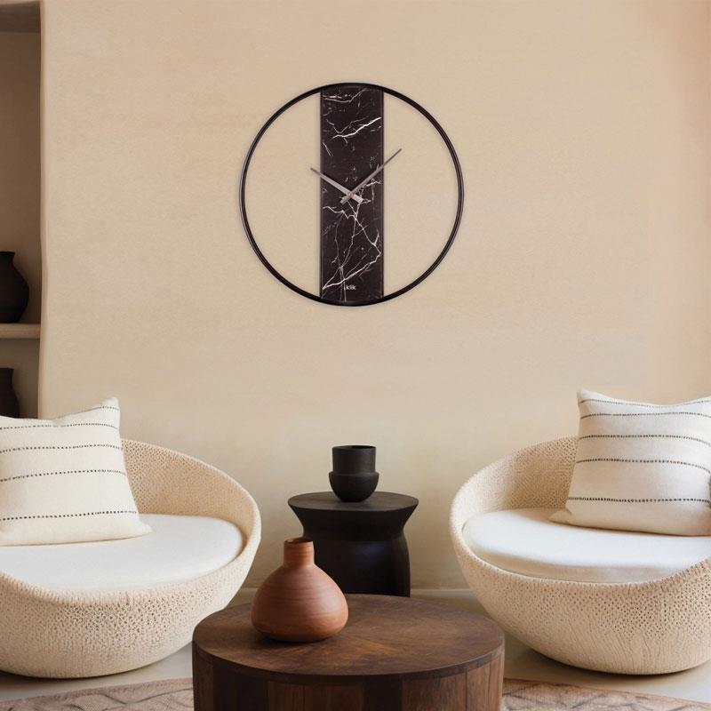 Demre Siyah Mermer Desen Metal Duvar Saati