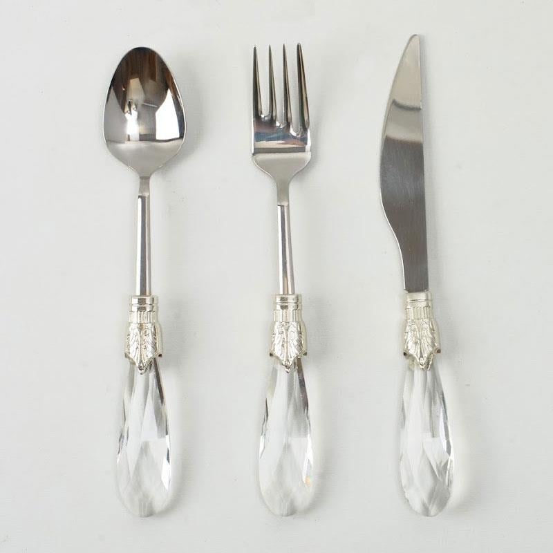 Emayra 18 Parça 6 Kişilik Gümüş Kristal Saplı Tatlı Çatal Kaşık Bıçak Seti - Çamlıca Home