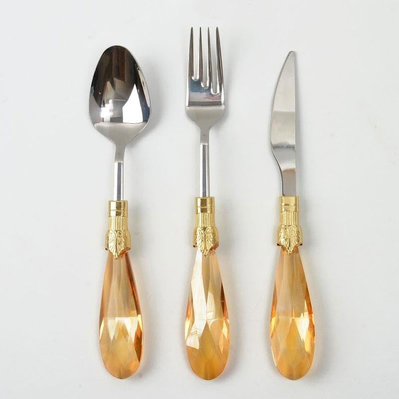 Emayra Diamond 18 parça amber kristal saplı gümüş çelik yemek takımı - Çamlıca Home