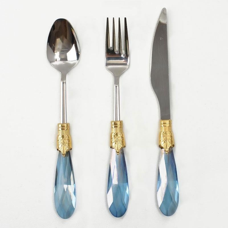 Diamond 18 Parça Yemek Çatal Kaşık Bıçak Seti Mavi Altın - Çamlıca Home