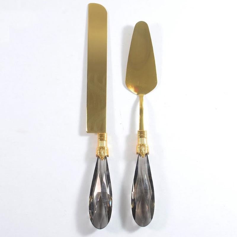 Diamond 2 Parça Pasta Servis Seti Füme Altın - Çamlıca Home