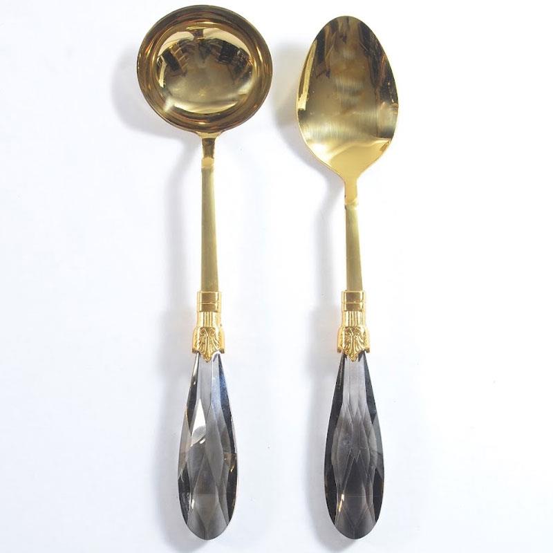 Diamond 2 Parça Pilav Kaşığı ve Çorba Kepçesi Seti Füme Altın - Çamlıca Home