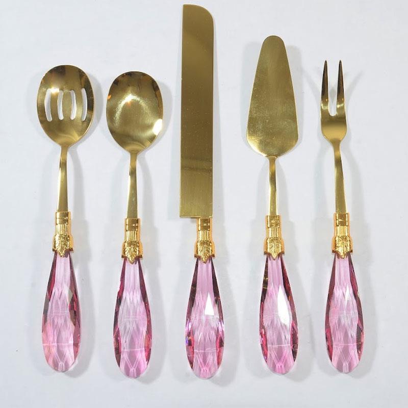 Diamond 5 Parça Servis Seti Pembe Altın - Çamlıca Home