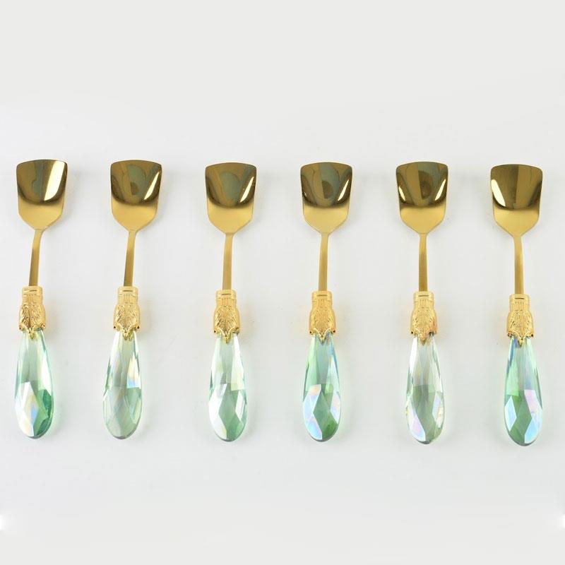 Diamond 6 Parça Tatlı ve Dondurma Kaşığı Yeşil Titanyum - Çamlıca Home