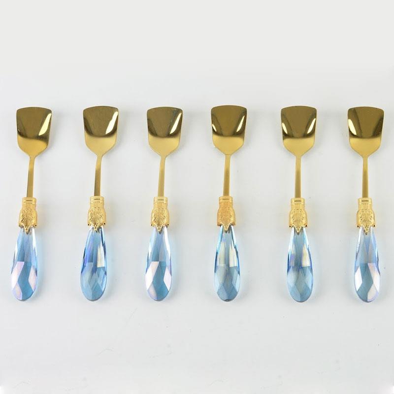 Emayra Diamond 6 Parça Mavi Altın Kristal Saplı Dondurma Kaşığı - Çamlıca Home