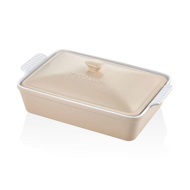 Dikdörtgen Kapaklı Fırın Kabı Bej 38x23x8,5 cm - Rossallini Life