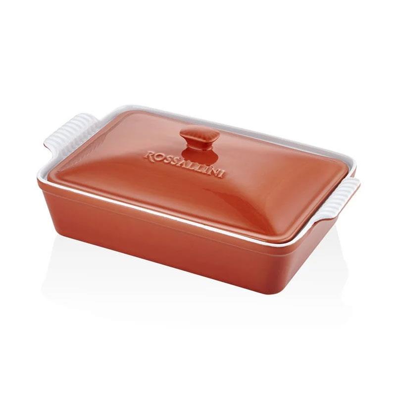 Dikdörtgen Kapaklı Fırın Kabı Kiremit 38x23x8,5 cm