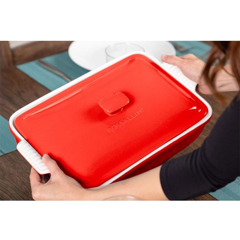 Dikdörtgen Kapaklı Fırın Kabı Kırmızı 38x23x8,5 cm