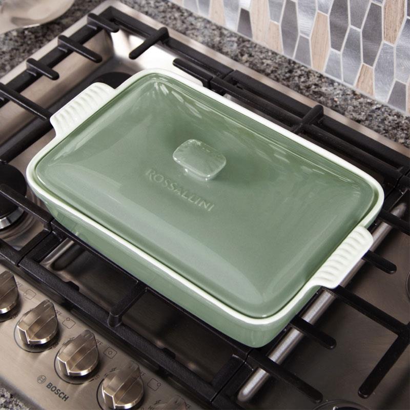 Dikdörtgen Kapaklı Fırın Kabı Yeşil 38x23x8,5 cm