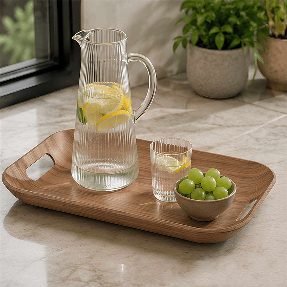 Doğal Söğüt Ağacı Kulplu Tepsi Small 40x31 cm