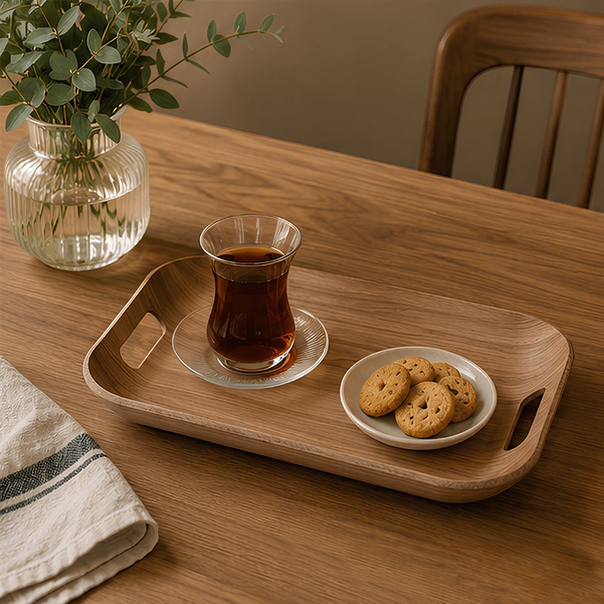Doğal Söğüt Ağacı Kulplu Tepsi Small 40x31 cm