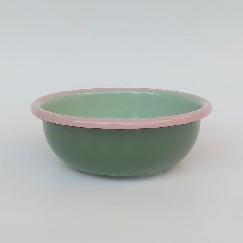 Emaye 12 cm Kase Asker Yeşili Pembe Kordonlu - Emayeci