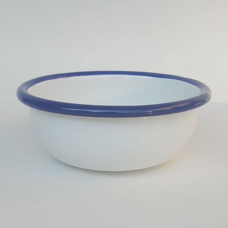 Emayra Emaye Kase 12 cm | Beyaz Kordon Lacivert