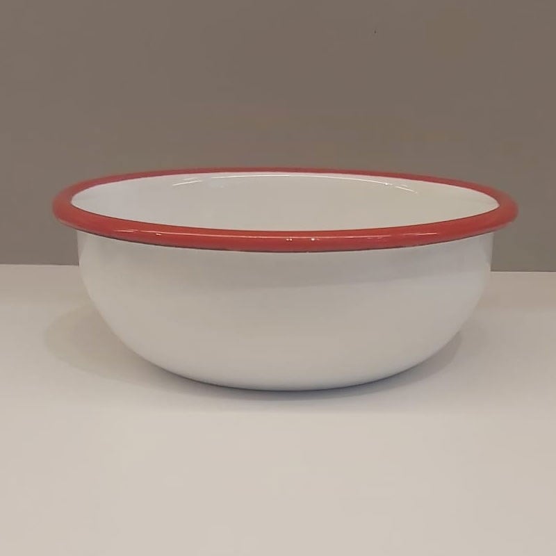 Emaye 14 cm Kase Beyaz/Kırmızı Kordonlu - Emayeci