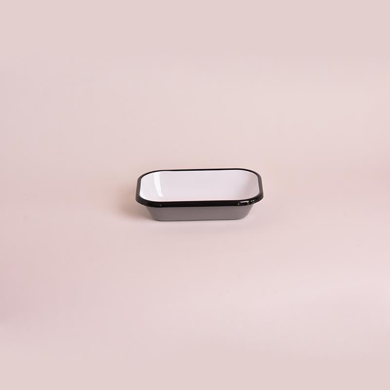 Emaye 16x11 cm Meze Tabağı Gri-Beyaz-Kordon Siyah